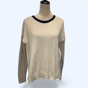 Rachel Zoe Minimalist Cream, Black and Tan Women's Sweater zip back Sz Large